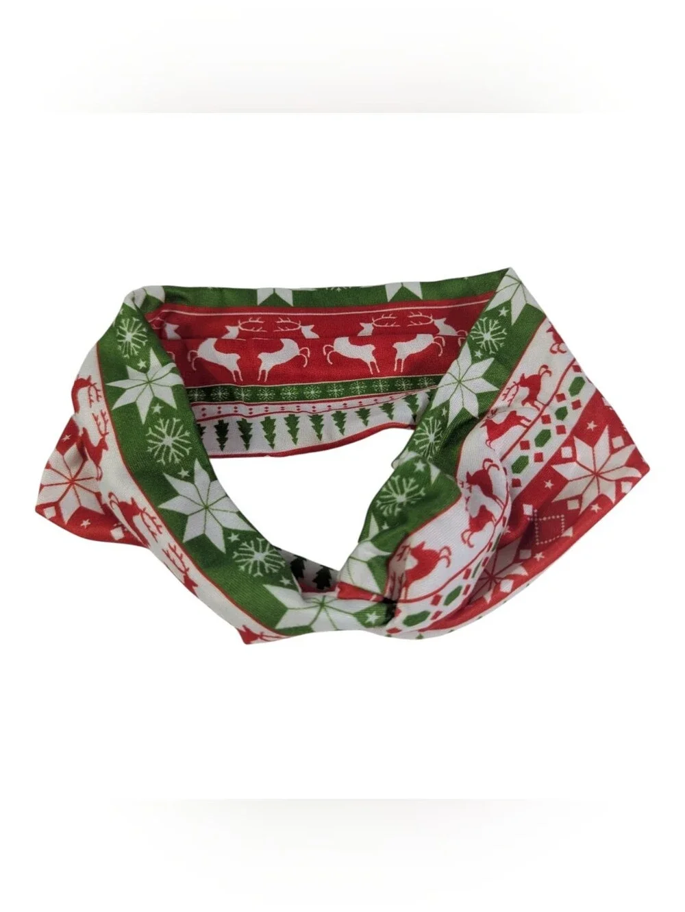 NEW Holiday Twist Headband One Size Red Green Reindeer Snowflakes